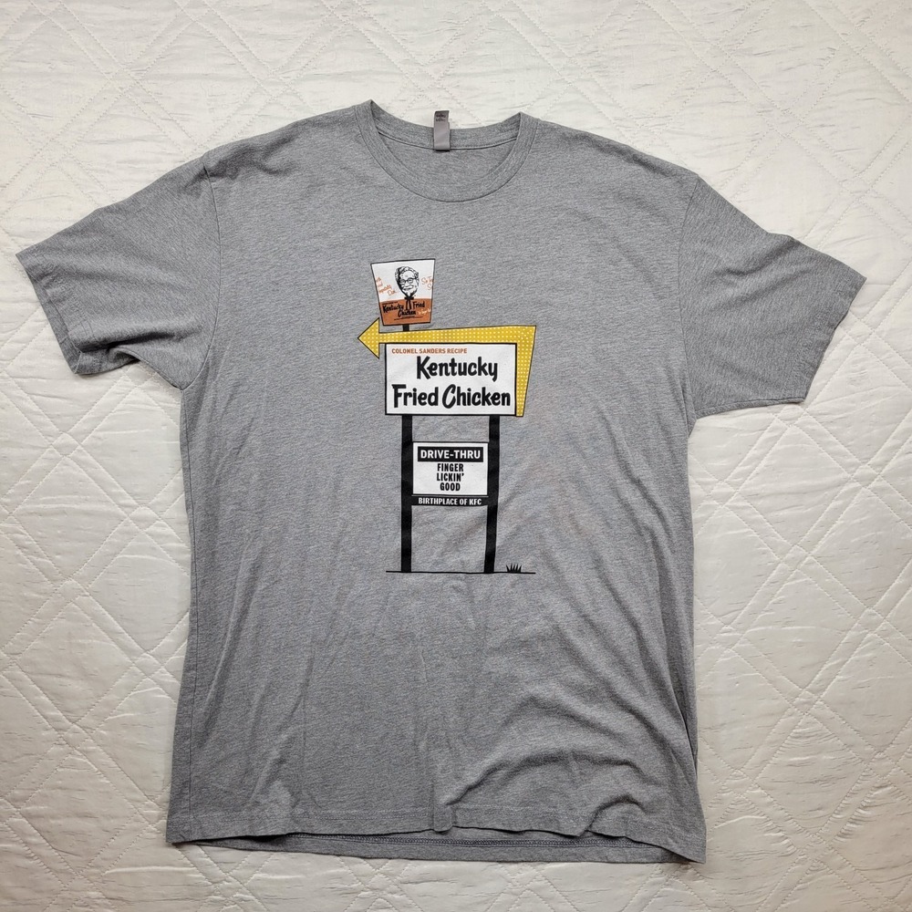Next Level Gray T shirt w/ Vintage Kentucky Fried Chicken Drive Thru sign XL